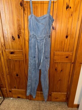 Free People Washed Blue Denim Overalls Jumpsuit